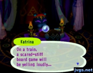 Katrina: On a train, a scared-stiff board game will be yelling loudly...