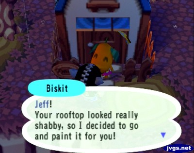 Biskit: Jeff! Your rooftop looked really shabby, so I decided to go and paint it for you!