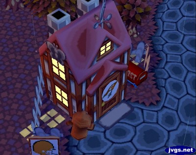 Jeff's Animal Crossing house with a pink roof.