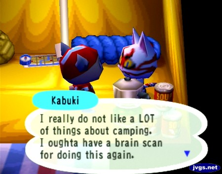 Kabuki: I really do not like a LOT of things about camping. I oughta have a brain scan for doing this again.