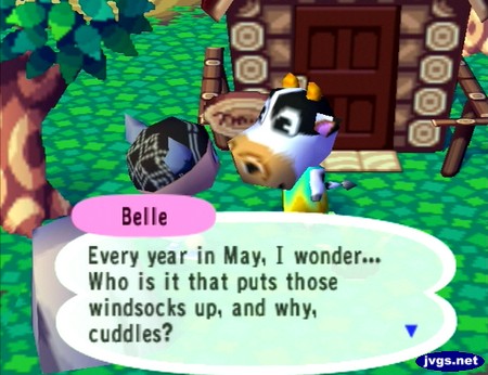 Belle: Every year in May, I wonder... Who is it that puts those windsocks up, and why, cuddles?