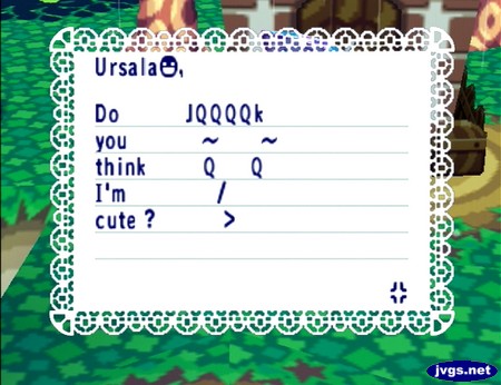 A letter given to Ursala shows a face, and asks "Do you think I'm cute?"