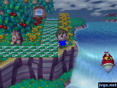 Pascal dives over the waterfall in Animal Crossing: City Folk (ACCF).