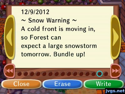 ~Snow Warning~ A cold front is moving in, so Forest can expect a large snowstorm tomorrow. Bundle up!