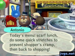 Antonio, in the city: Today's menu: scarf lunch, do some quick stretches to prevent shopper's cramp, then back to shopping!