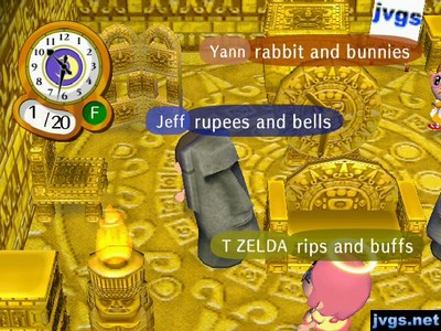 Yann: rabbit and bunnies. Jeff: rupees and bells. T Zelda: rips and buffs.