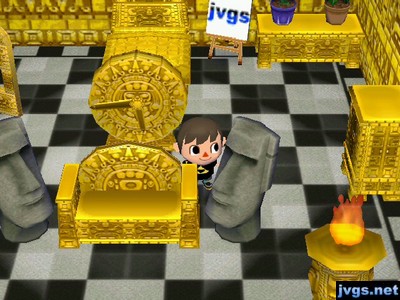 A chessboard rug on display in my golden furniture room.