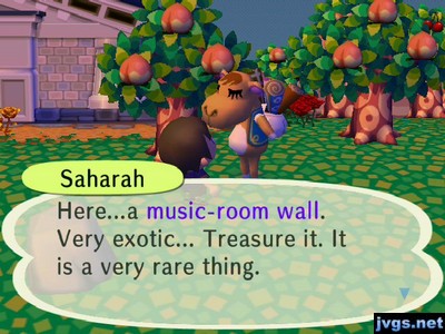 Saharah: Here...a music-room wall. Very exotic... Treasure it. It is a very rare thing.