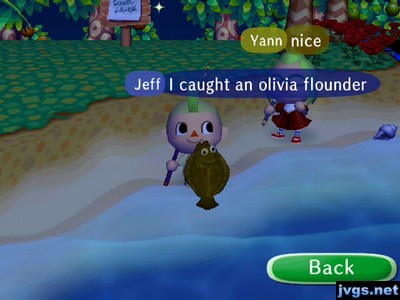 Jeff, holding up an olive flounder: I caught an olivia flounder.