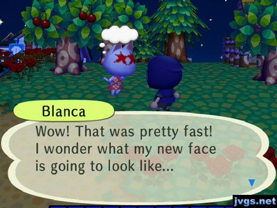 Blanca, with two red stars for eyes: Wow! That was pretty fast! I wonder what my new face is going to look like...