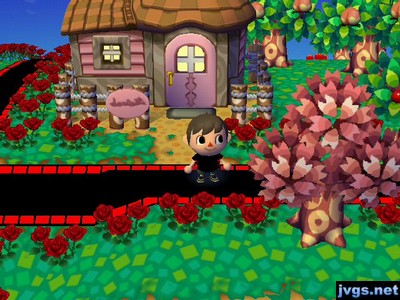 A pink tree near Bob's house in Animal Crossing: City Folk (ACCF).