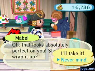 Mabel: Oh, that looks absolutely perfect on you! Shall I wrap it up?