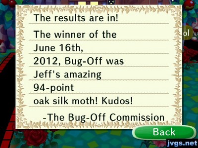 The results are in! The winner of the June 16th, 2012, Bug-Off was Jeff's amazing 94-point oak silk moth! Kudos! -The Bug-Off Commission