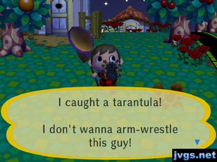 I caught a tarantula! I don't wanna arm-wrestle this guy!