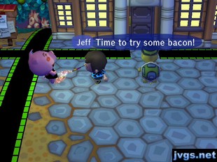 Jeff, burning Curly: Time to try some bacon!