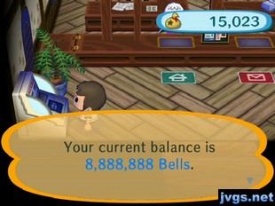 Your current balance is 8,888,888 bells.