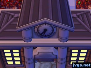 A close-up view of the clock on town hall.