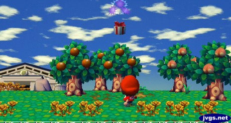 Mario shoots down a balloon present in Animal Crossing: City Folk for Nintendo Wii.