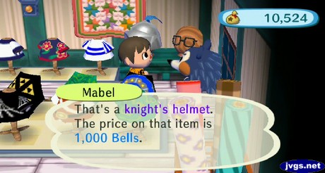 Mabel: That's a knight's helmet. The price on that item is 1,000 bells.