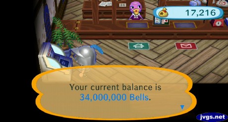 Your current balance is 34,000,000 bells.