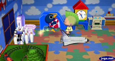 Animal Crossing: City Folk screenshot showing Roald the penguin taking some medicine.