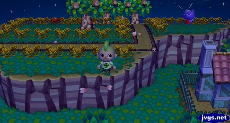 Cherry blossom petals fall from the sky in Animal Crossing: City Folk.