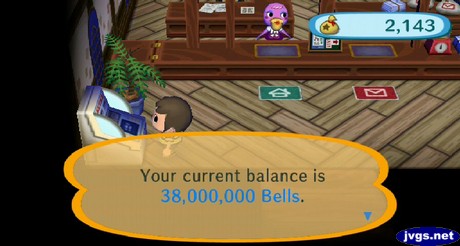 Your current balance is 38,000,000 bells.
