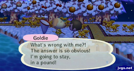 Goldie: What's wrong with me?! The answer is so obvious! I'm going to stay, in a pound!