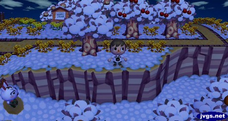 Tiffany falls into a pitfall in Animal Crossing: City Folk.