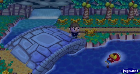 Pascal swims in the river in Animal Crossing: City Folk.