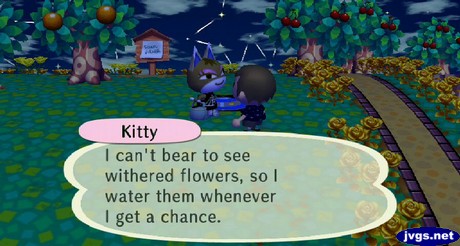 Kitty: I can't bear to see withered flowers, so I water them whenever I get a chance.