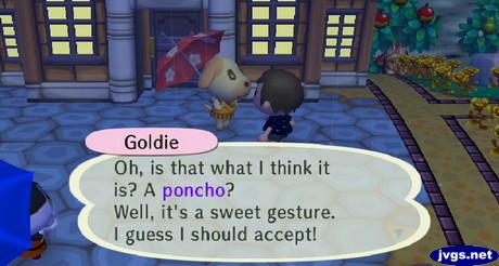 Goldie: Oh, is that what I think it is? A poncho? Well, it's a sweet gesture. I guess I should accept!