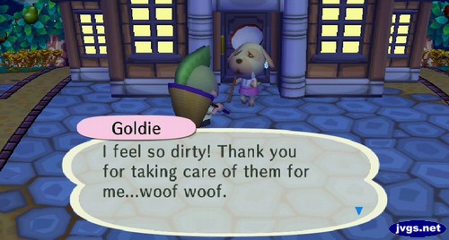 Goldie: I feel so dirty! Thank you for taking care of them for me...woof woof.