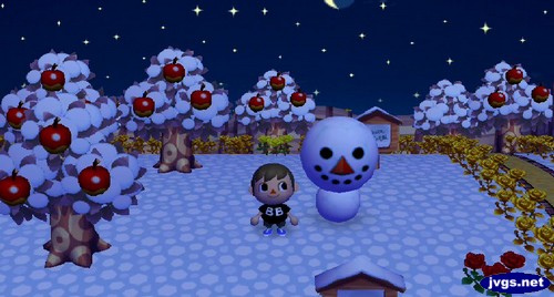 Standing next to my snowman with a huge head.