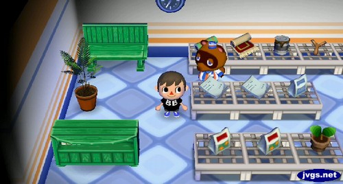 Nook's three furniture items are two pieces of green furniture and a green plant.