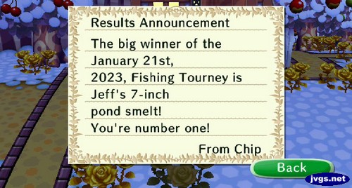 Results Announcement: The big winner of the January 21st, 2023, Fishing Tourney is Jeff's 7-inch pond smelt! You're number one! -From Chip