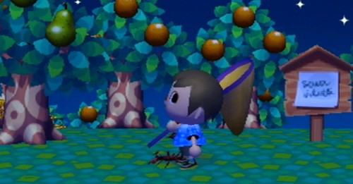 A scorpion walks across my feet in Animal Crossing: City Folk.