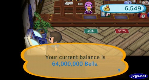 Your current balance is 64,000,000 bells.