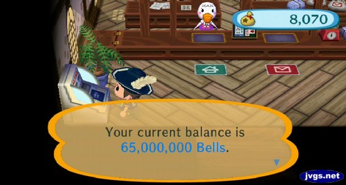 Your current balance is 65,000,000 bells.