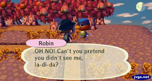 Robin: OH NO! Can't you pretend you didn't see me, la-di-da?