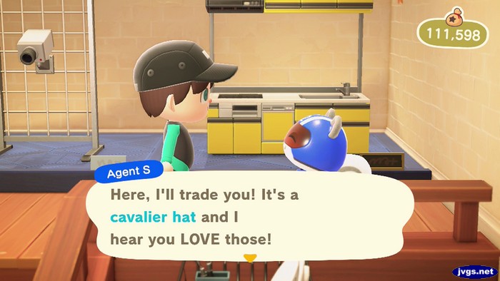 Agent S: Here, I'll trade you! It's a cavalier hat and I hear you LOVE those!