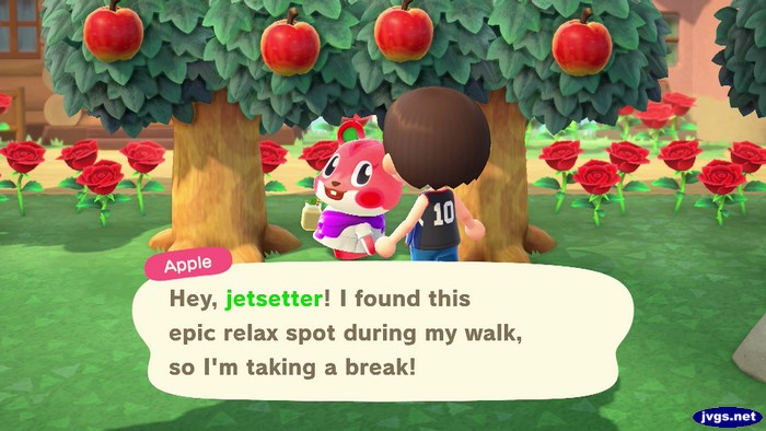 Apple: Hey, jetsetter! I found this epic relax spot during my walk, so I'm taking a break!