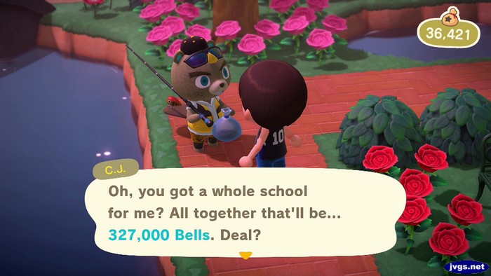 C.J.: Oh, you got a whole school for me? All together that'll be... 327,000 bells. Deal?