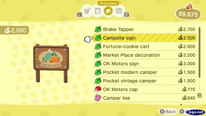 The list of Pocket Camp items that can be ordered after linking accounts.