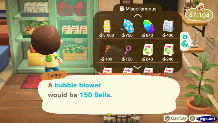 Timmy: A bubble blower would be 150 bells.