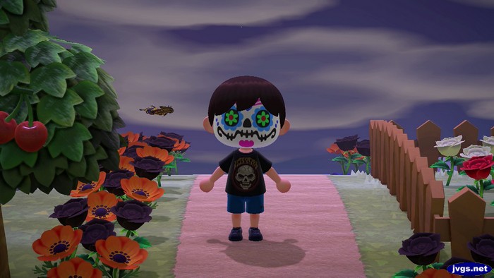Jeff tries on the candy-skull mask from Gulliver.