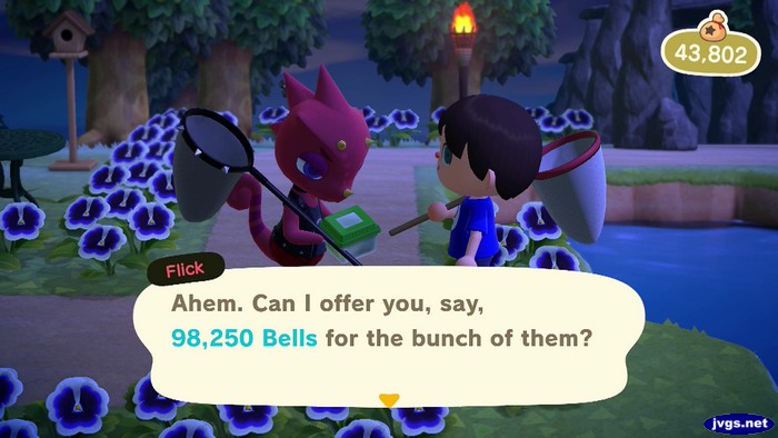 Flick: Ahem. Can I offer you, say, 98,250 bells for the bunch of them?