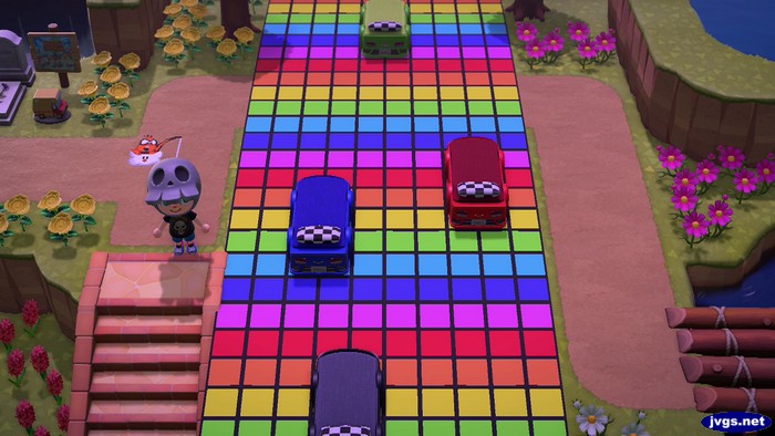 Rainbow Road, now with a wider road and no walls.