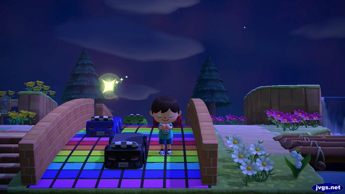 Jeff wishes on a shooting star while standing on Rainbow Road.