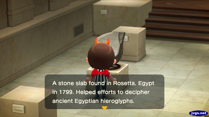 Description of the informative statue: A stone slab found in Rosetta, Egypt in 1799. Helped efforts to decipher ancient Egyptian hieroglyphs.
